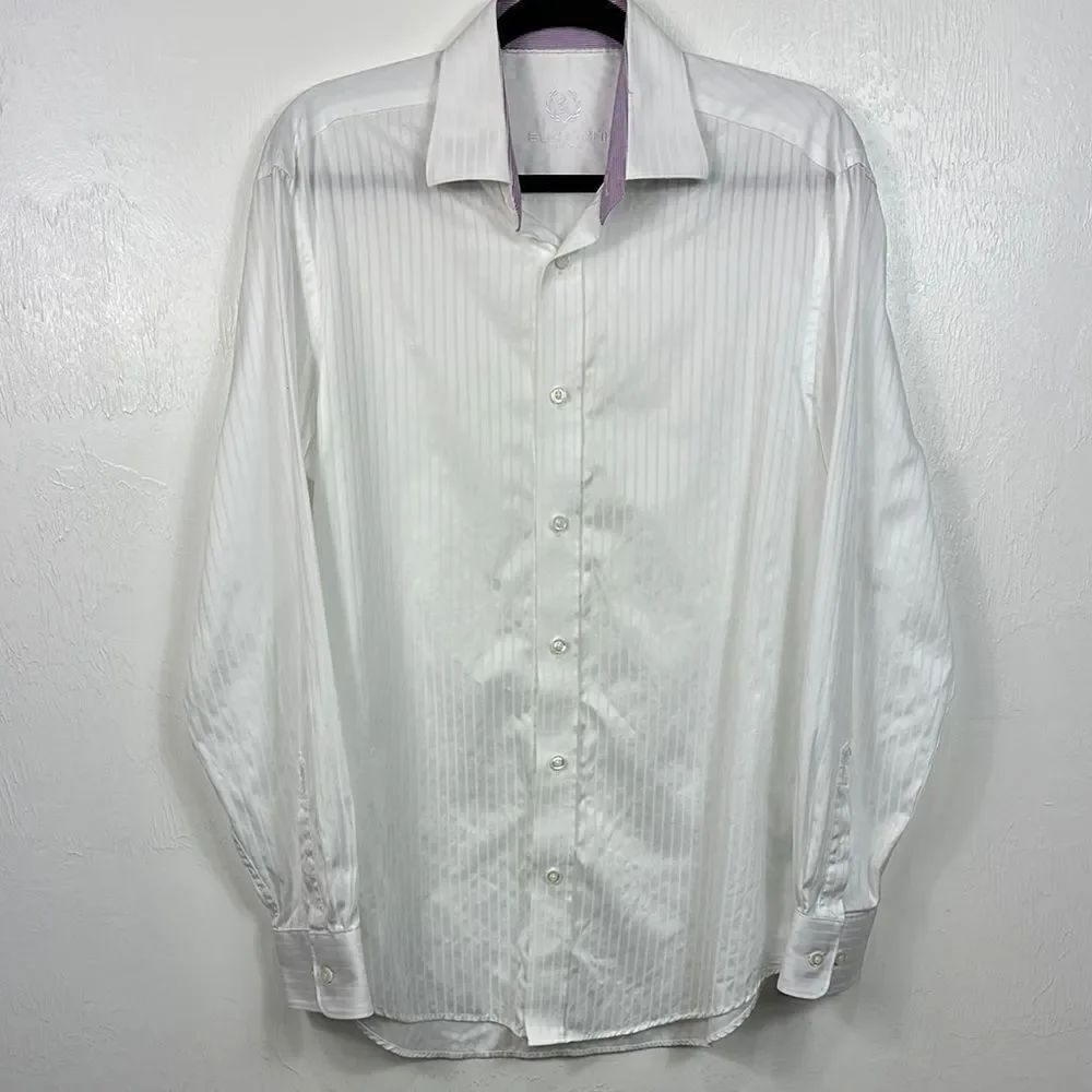 Bugatchi Cotton Striped White Men's Long Sleeve Button Down Shirt Size 16/40